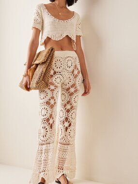 Akoia Swim  Bunga Crocheted Cotton Pants and Top Set